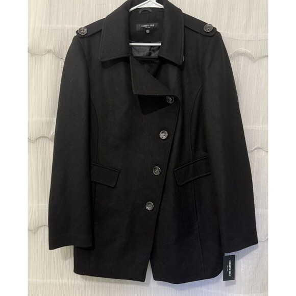 Kenneth Cole New York Wool Blend Pea Coat Women’s 2X Black Asymmetrical Button - Picture 5 of 12